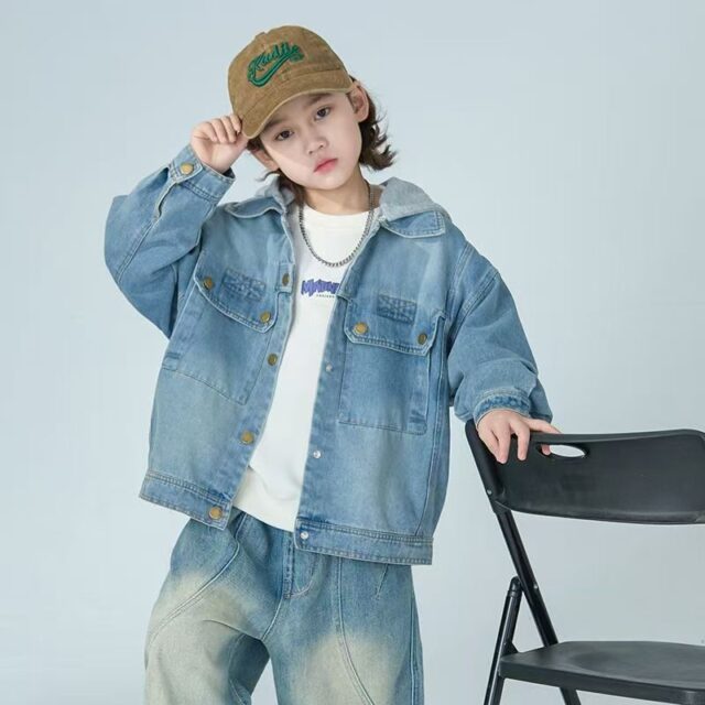 Spring autumn blue casual kids jean jacket for boys