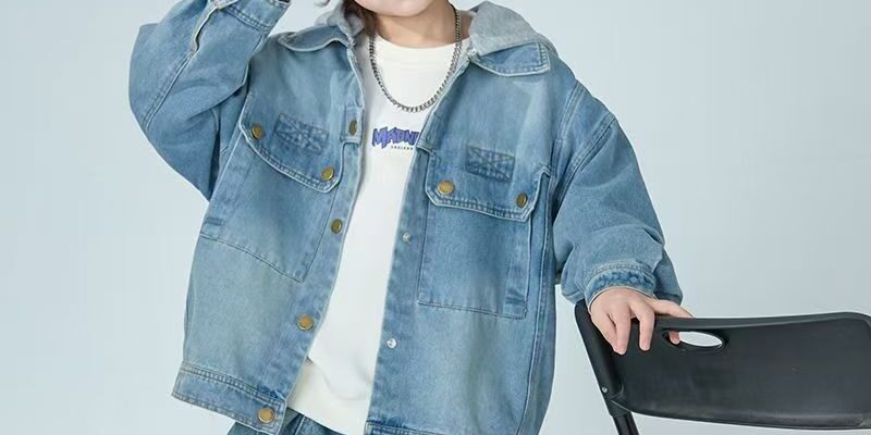 Spring autumn blue casual kids jean jacket for boys