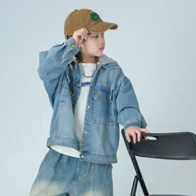 Spring autumn blue casual kids jean jacket for boys