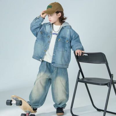 Spring autumn blue casual kids jean jacket for boys
