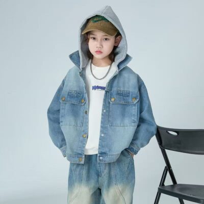 Spring autumn blue casual kids jean jacket for boys