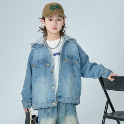 Spring autumn blue casual kids jean jacket for boys