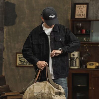 Spring autumn versatile casual black men’s jean jacket