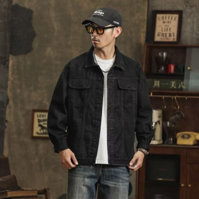 Spring autumn versatile casual black men’s jean jacket
