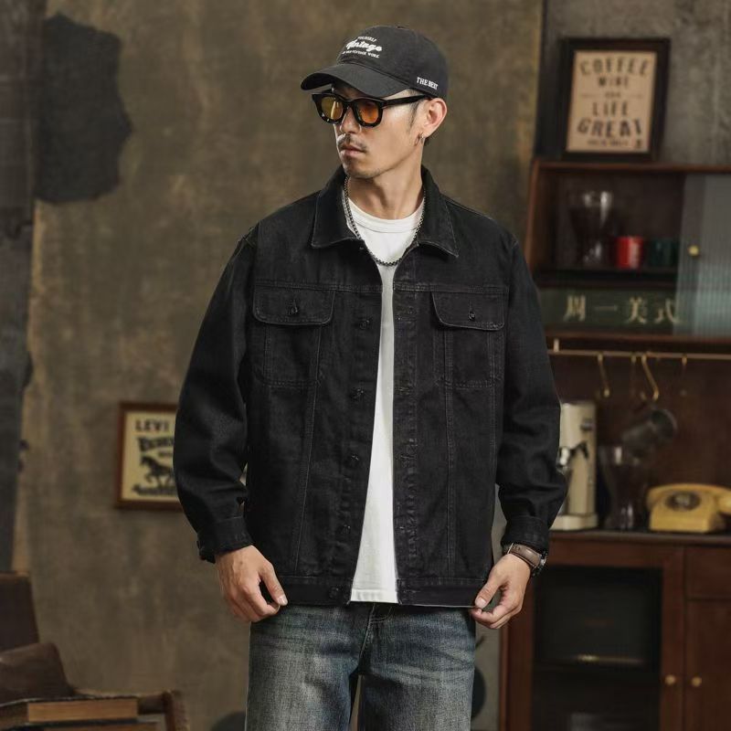 Spring autumn versatile casual black men’s jean jacket