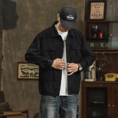 Spring autumn versatile casual black men’s jean jacket