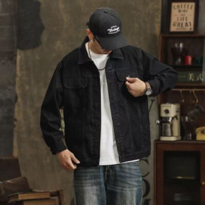 Spring autumn versatile casual black men’s jean jacket