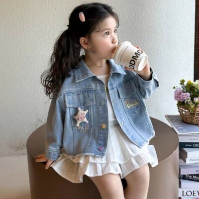 Spring autumn casual fashion kids jean jacket for girls