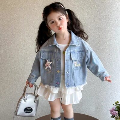 Spring autumn casual fashion kids jean jacket for girls