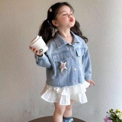 Spring autumn casual fashion kids jean jacket for girls