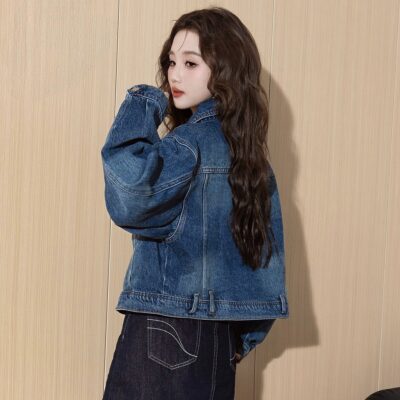 Classic collar autumn versatile women’s jean jacket