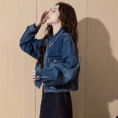 Classic collar autumn versatile women’s jean jacket