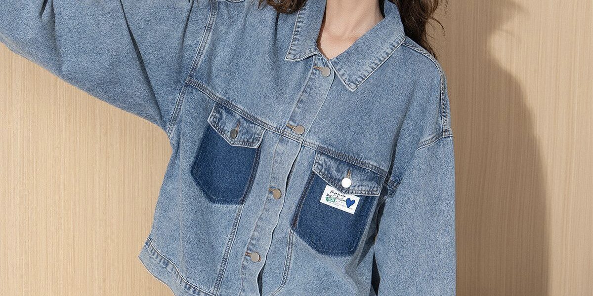 Autumn color block cropped loose women’s jean jacket