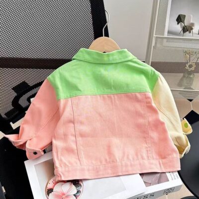 Contrast color cartoon kids jean jacket for girls