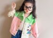 Contrast color cartoon kids jean jacket for girls