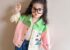 Contrast color cartoon kids jean jacket for girls