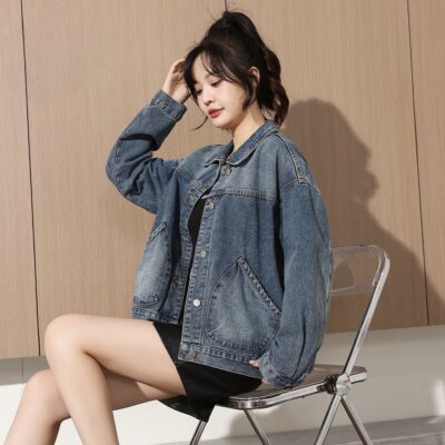 Autumn cropped slimming collar women’s jean jacket