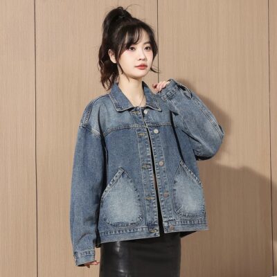 Autumn cropped slimming collar women’s jean jacket