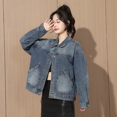 Autumn cropped slimming collar women’s jean jacket