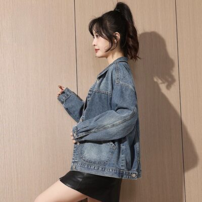 Autumn cropped slimming collar women’s jean jacket