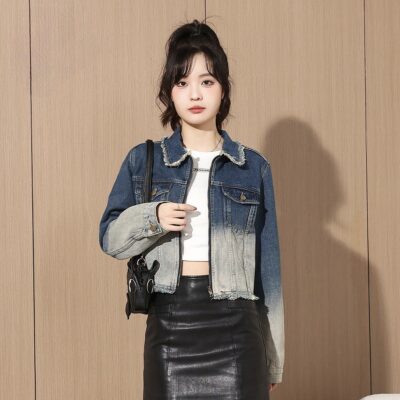 Autumn gradient cropped versatile women’s jean jacket