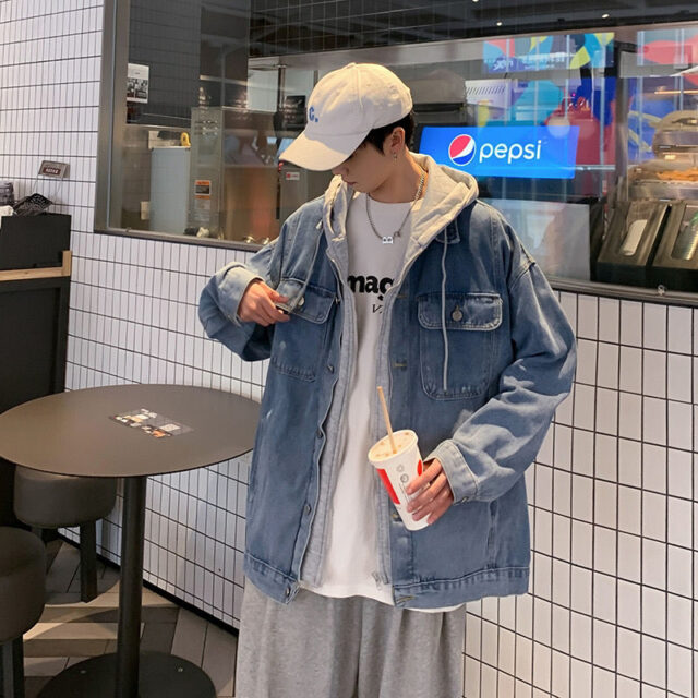 Spring autumn premium hooded fashion men’s jean jacket