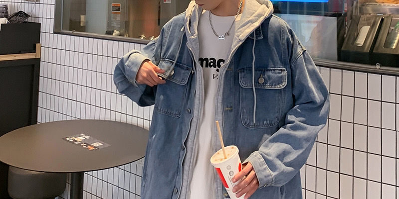 Spring autumn premium hooded fashion men’s jean jacket