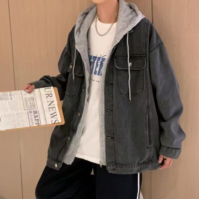 Spring autumn premium hooded fashion men’s jean jacket