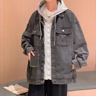 Spring autumn premium hooded fashion men’s jean jacket