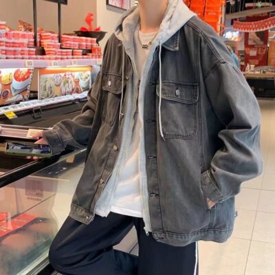 Spring autumn premium hooded fashion men’s jean jacket