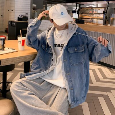 Spring autumn premium hooded fashion men’s jean jacket