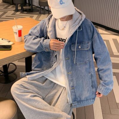 Spring autumn premium hooded fashion men’s jean jacket