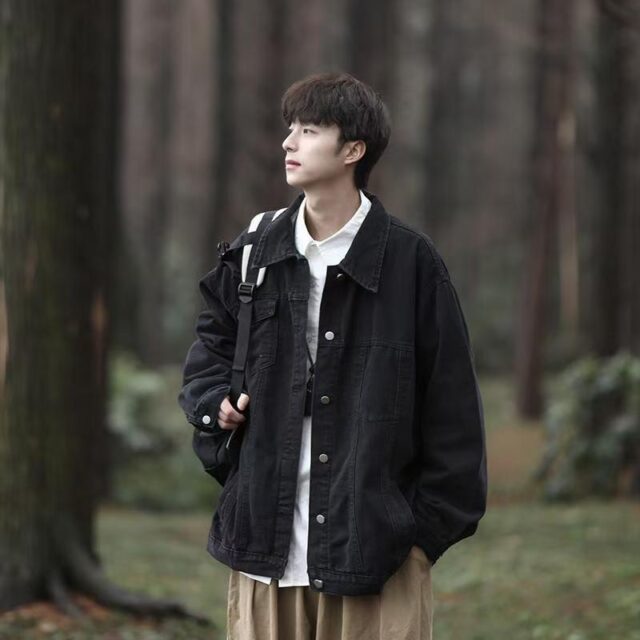 Japanese style loose casual autumn men’s jean jacket