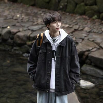 Japanese style loose casual autumn men’s jean jacket