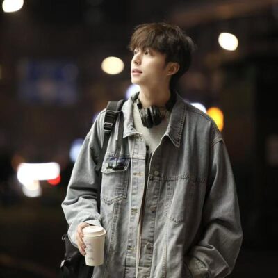Japanese style loose casual autumn men’s jean jacket