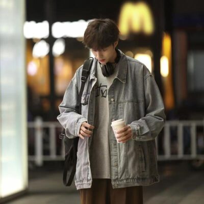 Japanese style loose casual autumn men’s jean jacket