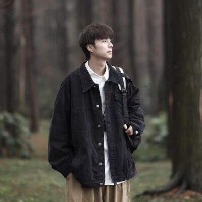 Japanese style loose casual autumn men’s jean jacket