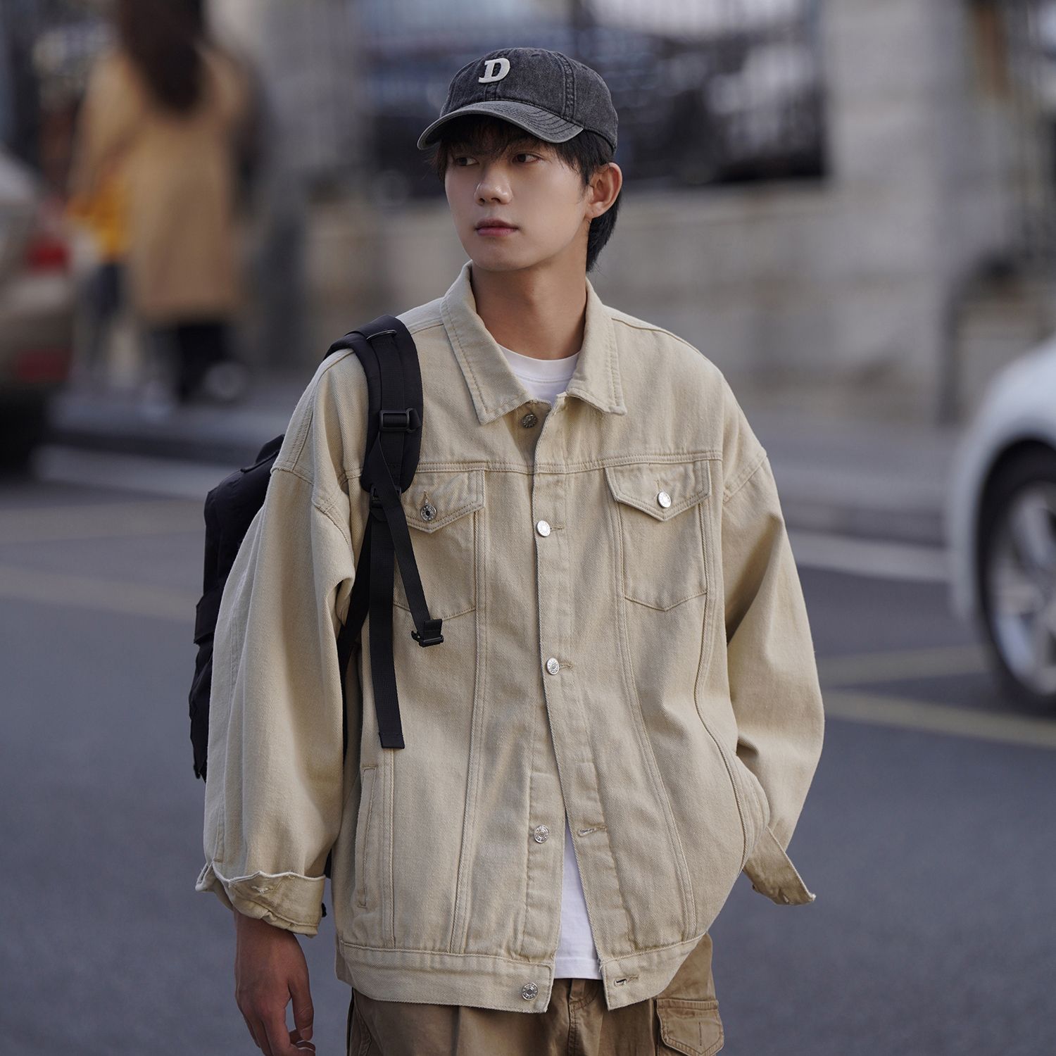 Japanese vintage loose casual men’s jean jacket for spring autumn