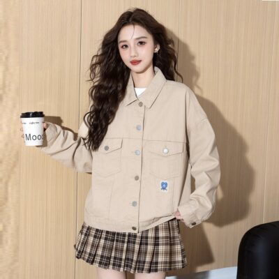 Autumn Korean cropped khaki collar women’s jean jacket