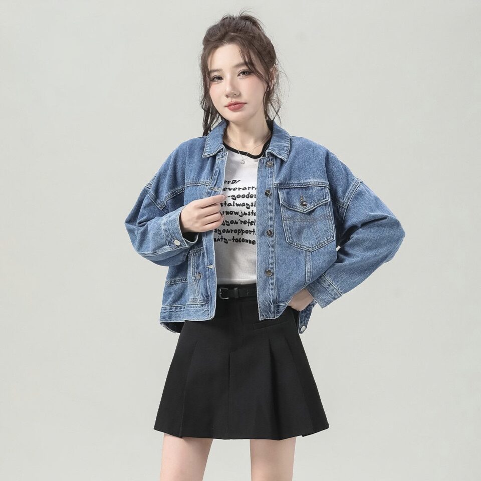 Korean autumn loose cropped women’s jean jacket