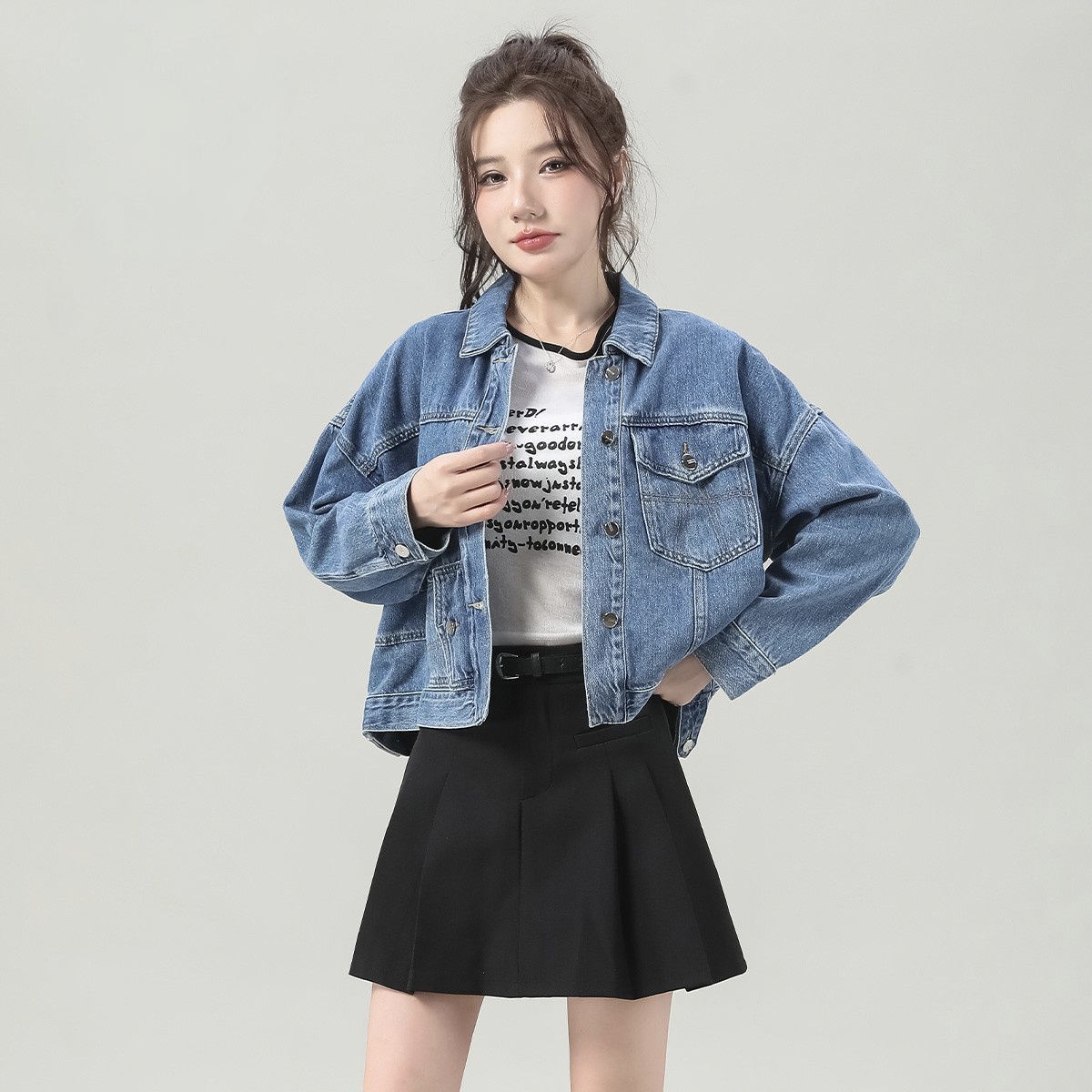 Korean autumn loose cropped women’s jean jacket