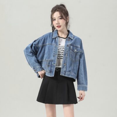 Korean autumn loose cropped women’s jean jacket