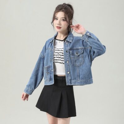 Korean autumn loose cropped women’s jean jacket