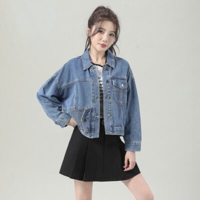 Korean autumn loose cropped women’s jean jacket