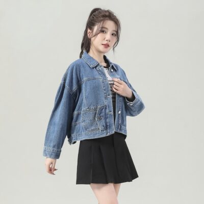 Korean autumn loose cropped women’s jean jacket