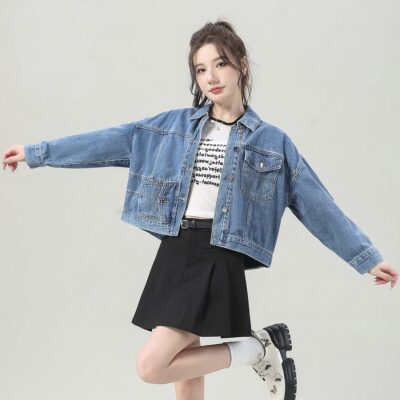 Korean autumn loose cropped women’s jean jacket