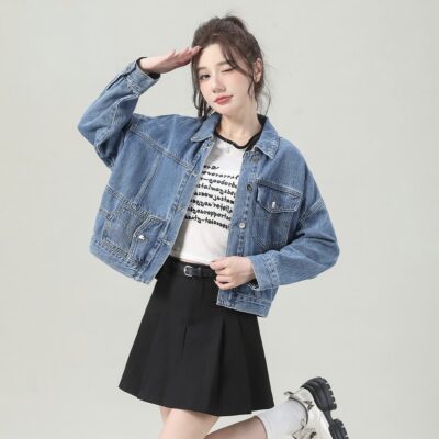 Korean autumn loose cropped women’s jean jacket