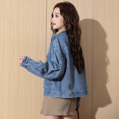 Autumn color block Korean versatile women’s jean jacket