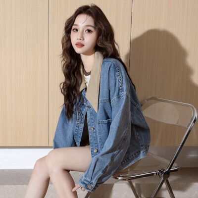 Autumn color block Korean versatile women’s jean jacket