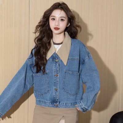 Autumn color block Korean versatile women’s jean jacket